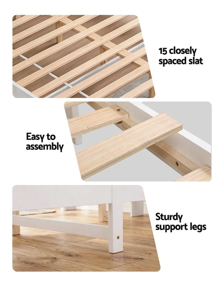 Artiss Queen Bed Frame with Storage Headboard and Footboard Wooden Bed Base White image 7