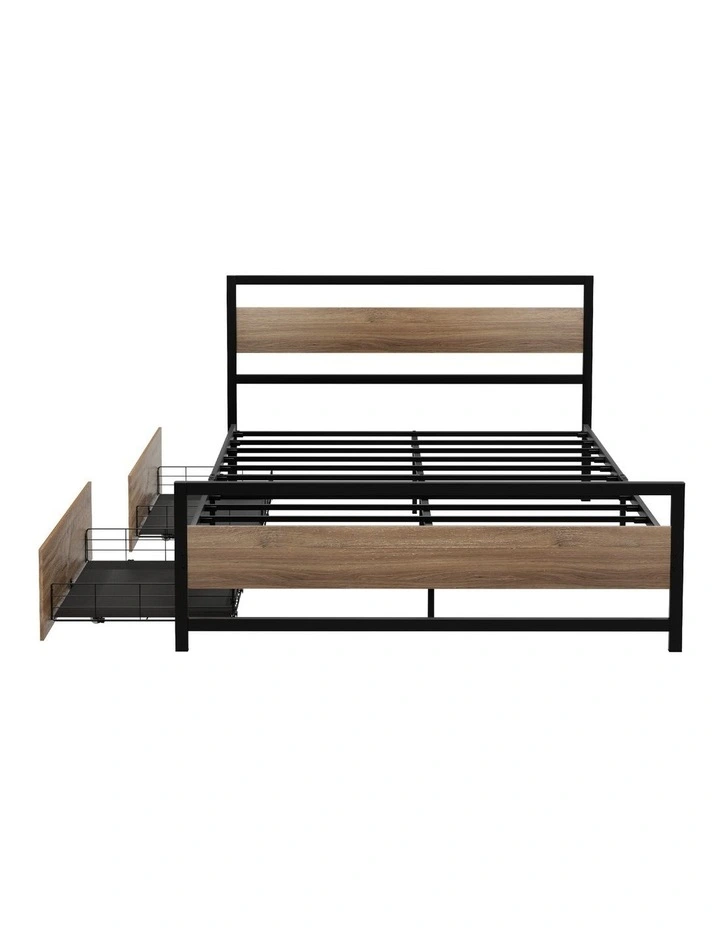 Artiss Bed Frame Queen Size Metal Frame with 2 Drawers DREW image 2