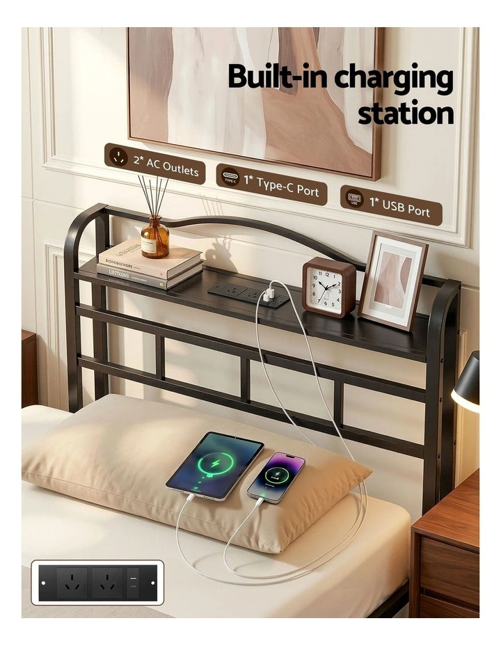 Artiss Bed Frame Single Size with Charging Station WAVE image 5