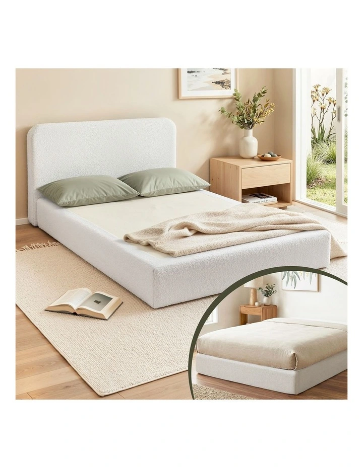 Artiss Compression Bed Frame Queen Size No Assembly Vacuum High Density Sponge Boucle Cream White image 4