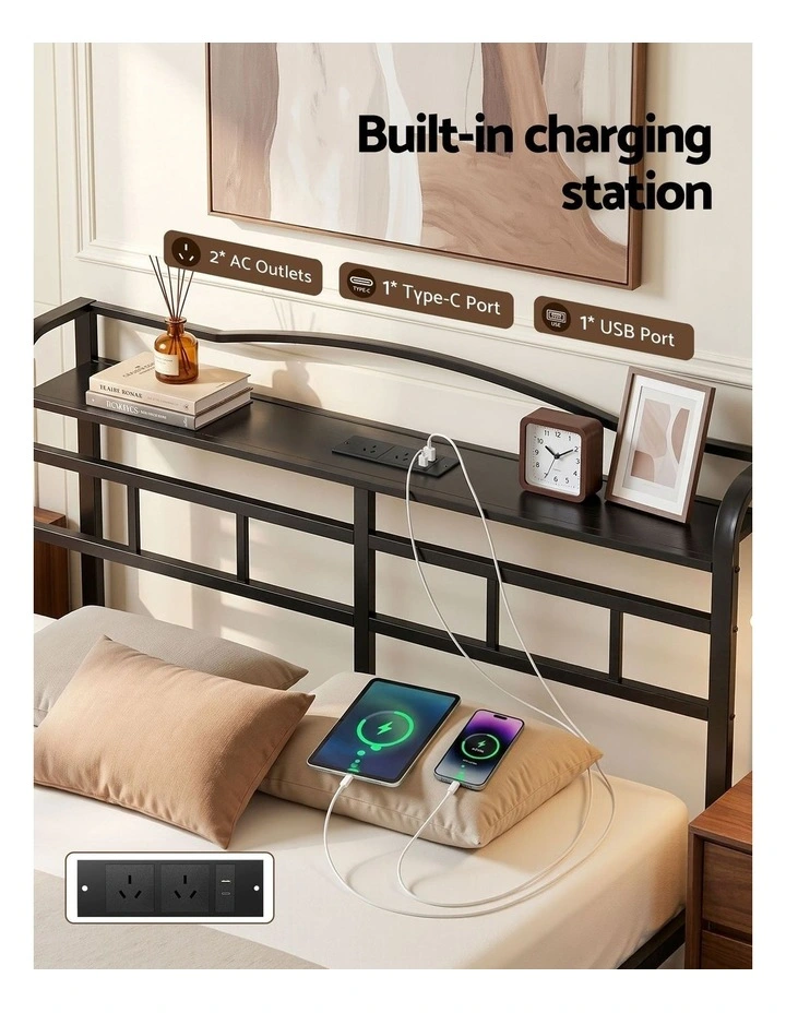 Artiss Bed Frame Double Size with Charging Station WAVE image 5