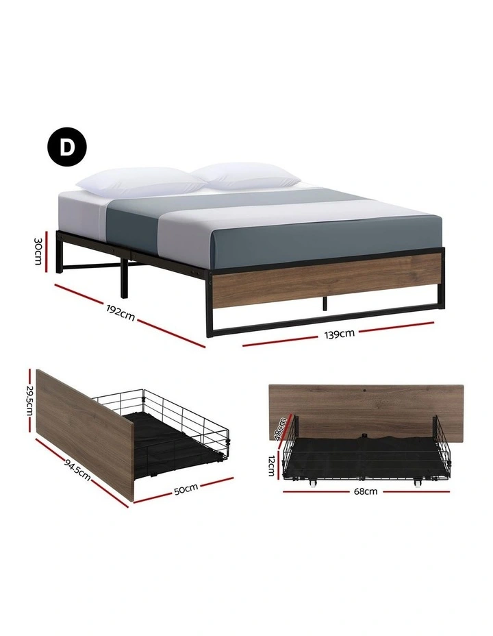 Artiss Bed Frame Metal Frame Double Size Bed Base 2 Drawers OSLO image 3