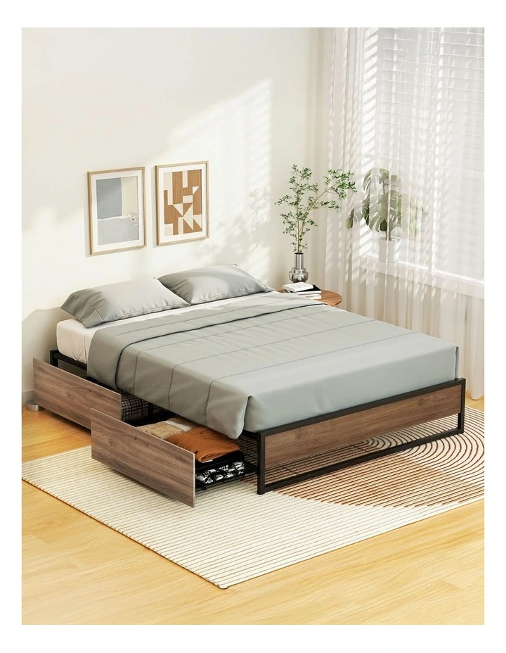 Artiss Bed Frame Metal Frame Double Size Bed Base 2 Drawers OSLO image 4