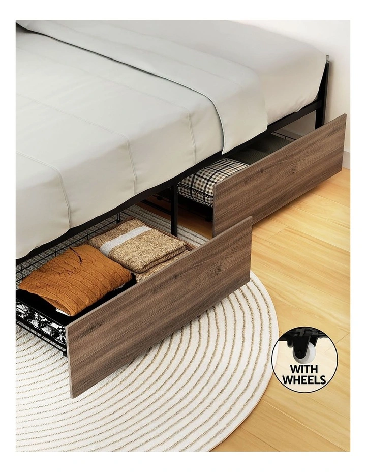 Artiss Bed Frame Metal Frame Double Size Bed Base 2 Drawers OSLO image 7