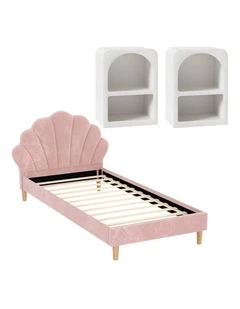 Artiss King Single Bed Frame 2 Bedside Tables Scallop Headboard Pink Velvet