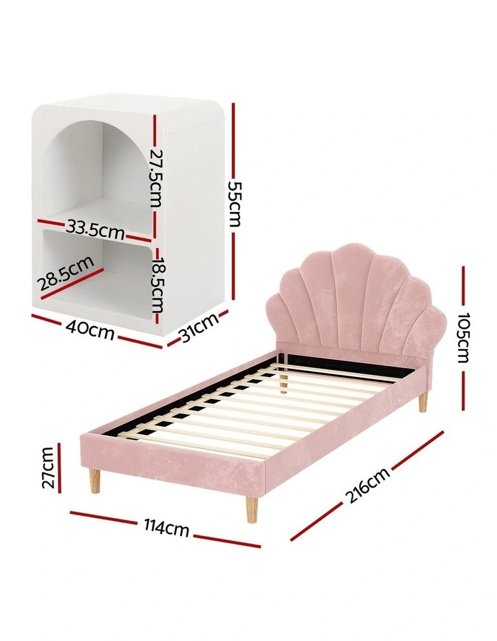 Artiss King Single Bed Frame 2 Bedside Tables Scallop Headboard Pink Velvet image 3