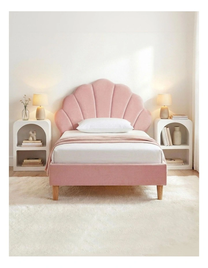 Artiss King Single Bed Frame 2 Bedside Tables Scallop Headboard Pink Velvet image 4