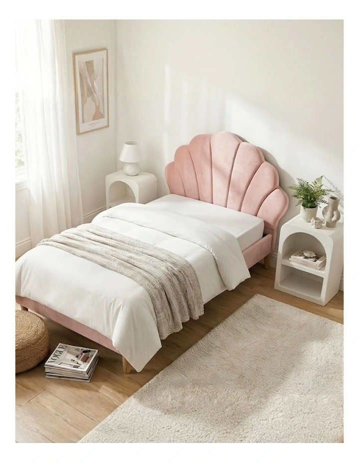 Artiss King Single Bed Frame 2 Bedside Tables Scallop Headboard Pink Velvet image 5