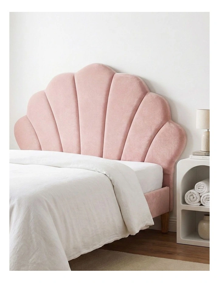 Artiss King Single Bed Frame 2 Bedside Tables Scallop Headboard Pink Velvet image 6