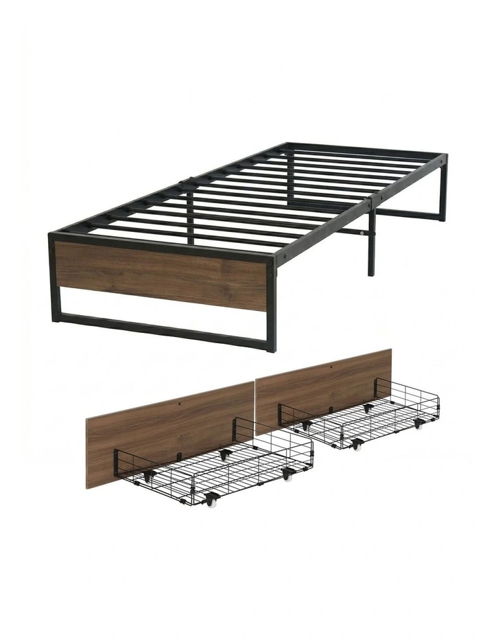 Artiss Bed Frame Metal Frame King Single Bed Base 2 Drawers OSLO image 2