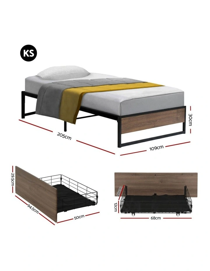 Artiss Bed Frame Metal Frame King Single Bed Base 2 Drawers OSLO image 3