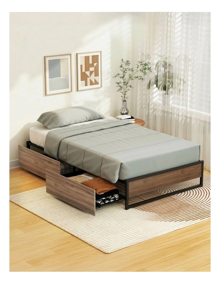 Artiss Bed Frame Metal Frame King Single Bed Base 2 Drawers OSLO image 4