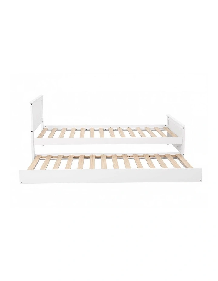 Artiss Single Bed Frame with Trundle Solid Wood Toddler Bunk Bed with Headboard White image 2