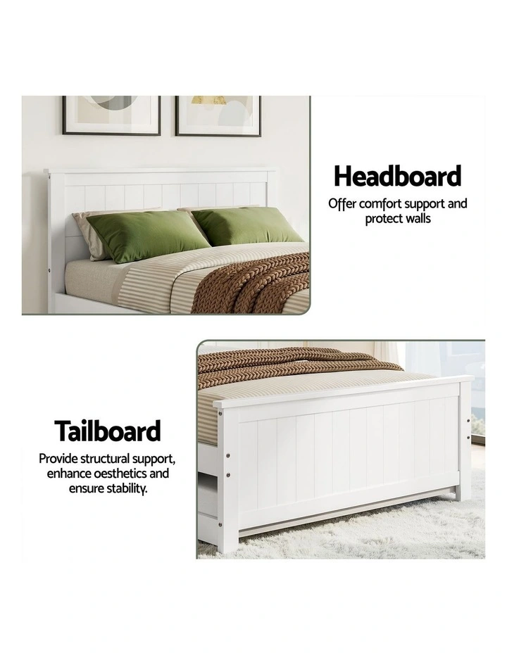 Artiss Single Bed Frame with Trundle Solid Wood Toddler Bunk Bed with Headboard White image 7
