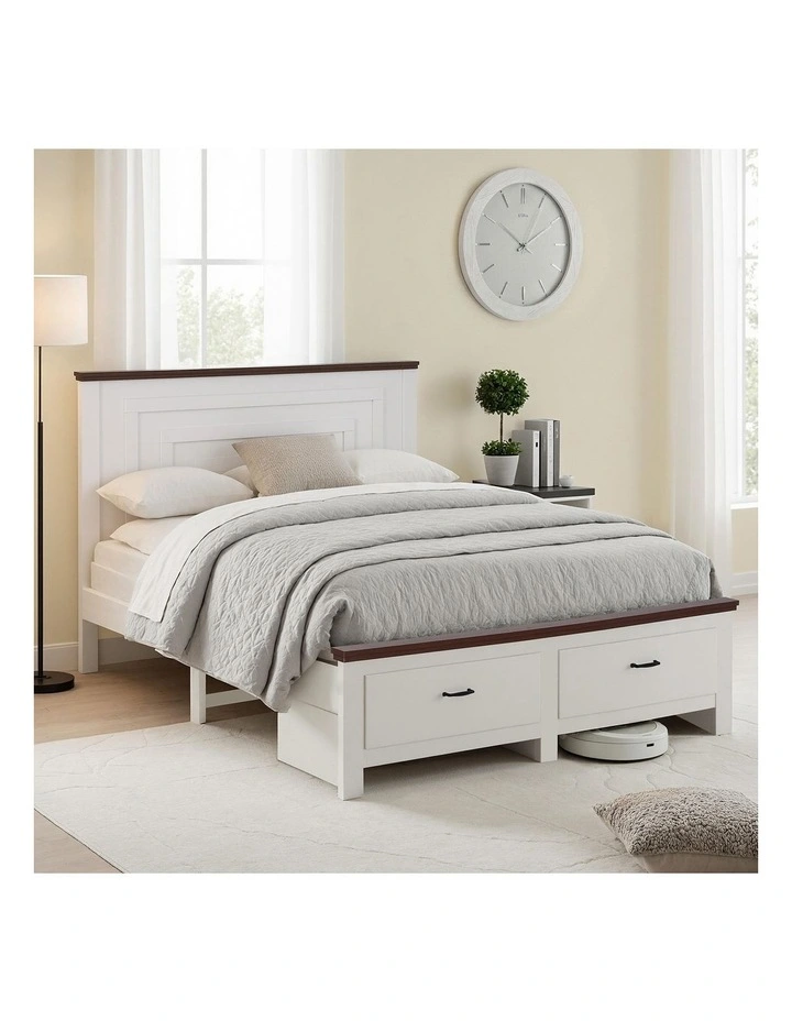 Artiss Double Wooden Bed Frame 2 Drawers 108cm Solid Headboard White image 4