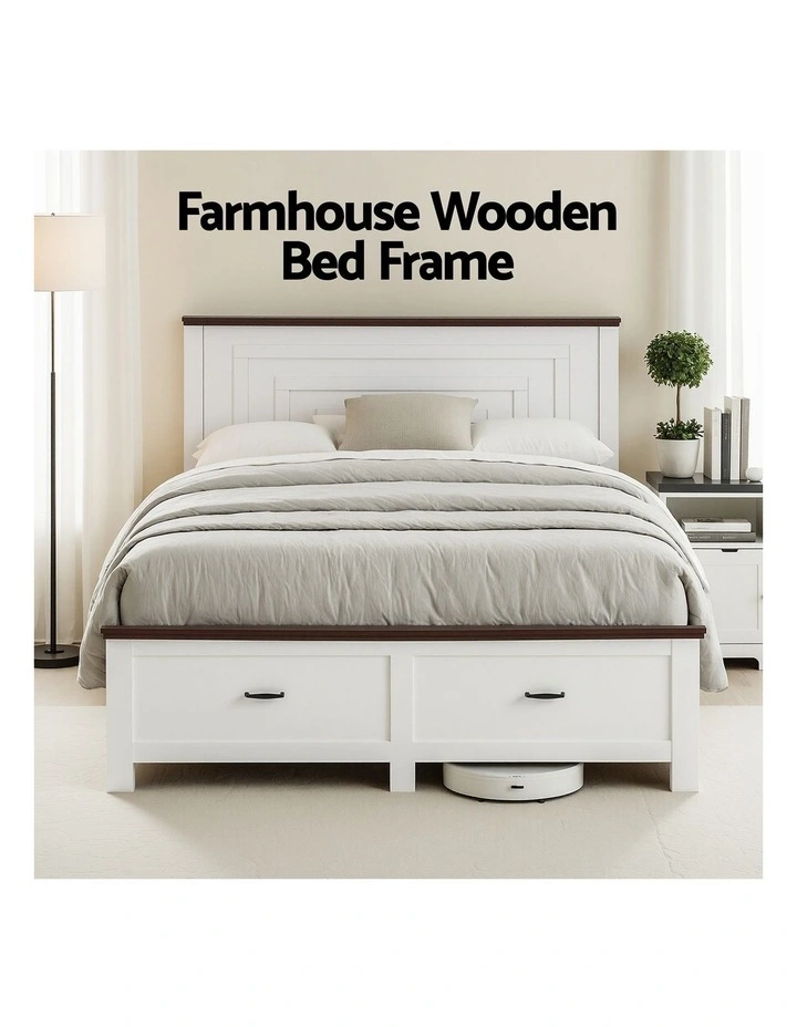 Artiss Double Wooden Bed Frame 2 Drawers 108cm Solid Headboard White image 5