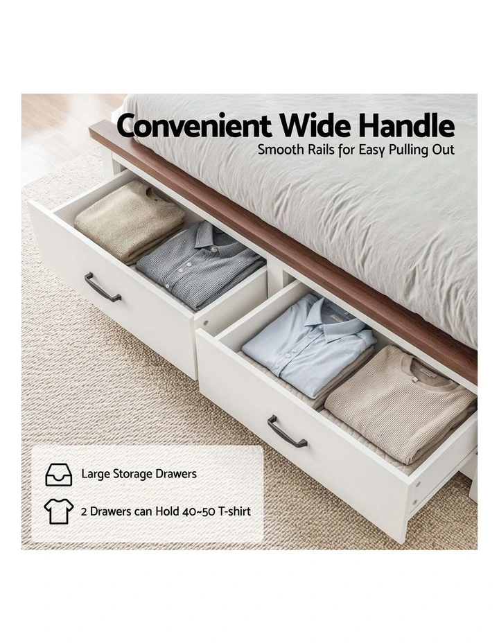 Artiss Double Wooden Bed Frame 2 Drawers 108cm Solid Headboard White image 7