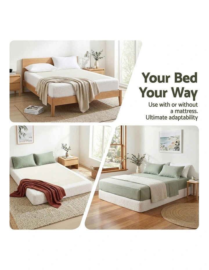 Artiss Compression Bed Frame Double Size No Assembly Vacuum High Density Sponge Boucle Cream White image 6