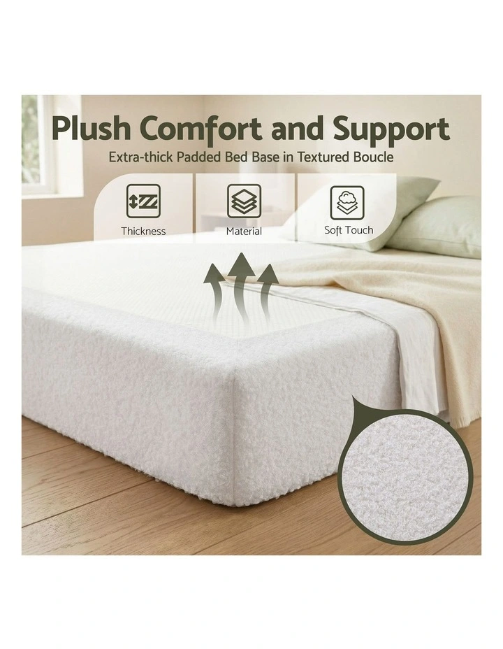Artiss Compression Bed Frame Double Size No Assembly Vacuum High Density Sponge Boucle Cream White image 7