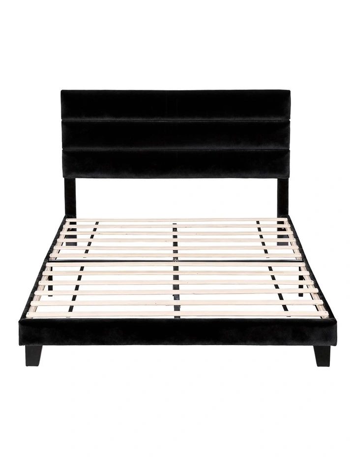 Artiss Double Bed Frame Upholstered Platform Base with Geometric Headboard Black Velvet image 2