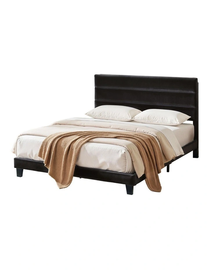 Artiss King Bed Frame Upholstered Platform Base with Geometric Headboard Black Velvet image 1