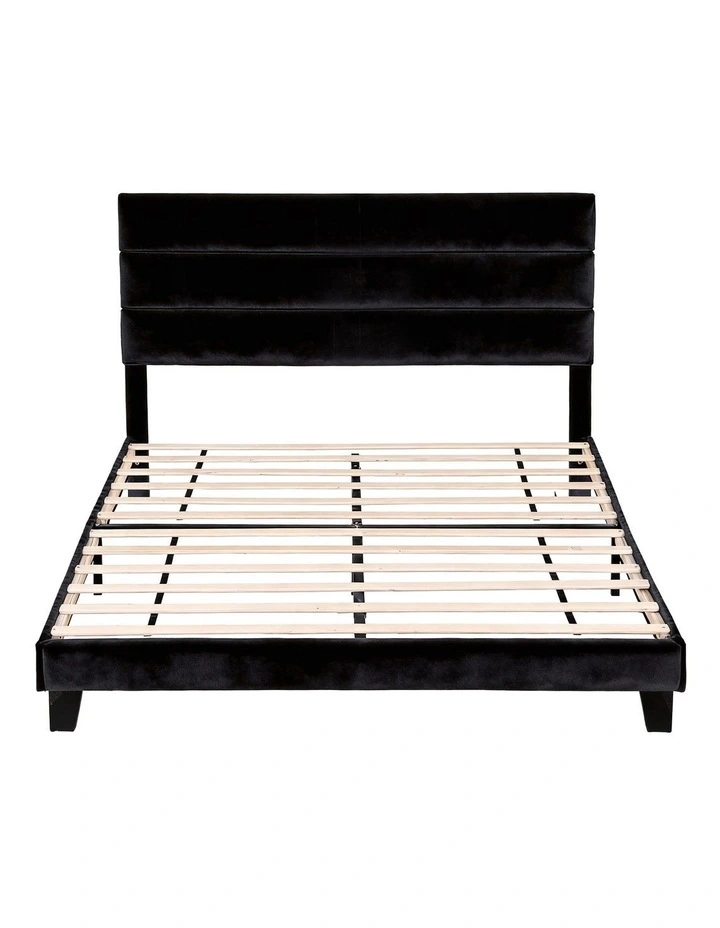 Artiss King Bed Frame Upholstered Platform Base with Geometric Headboard Black Velvet image 2
