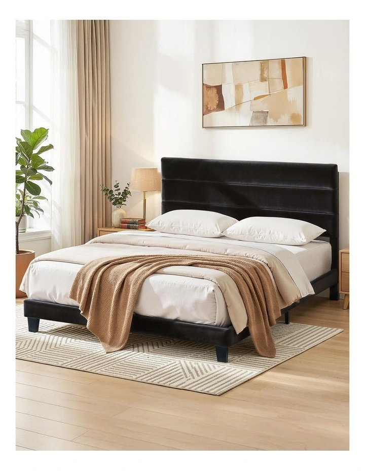 Artiss King Bed Frame Upholstered Platform Base with Geometric Headboard Black Velvet image 4