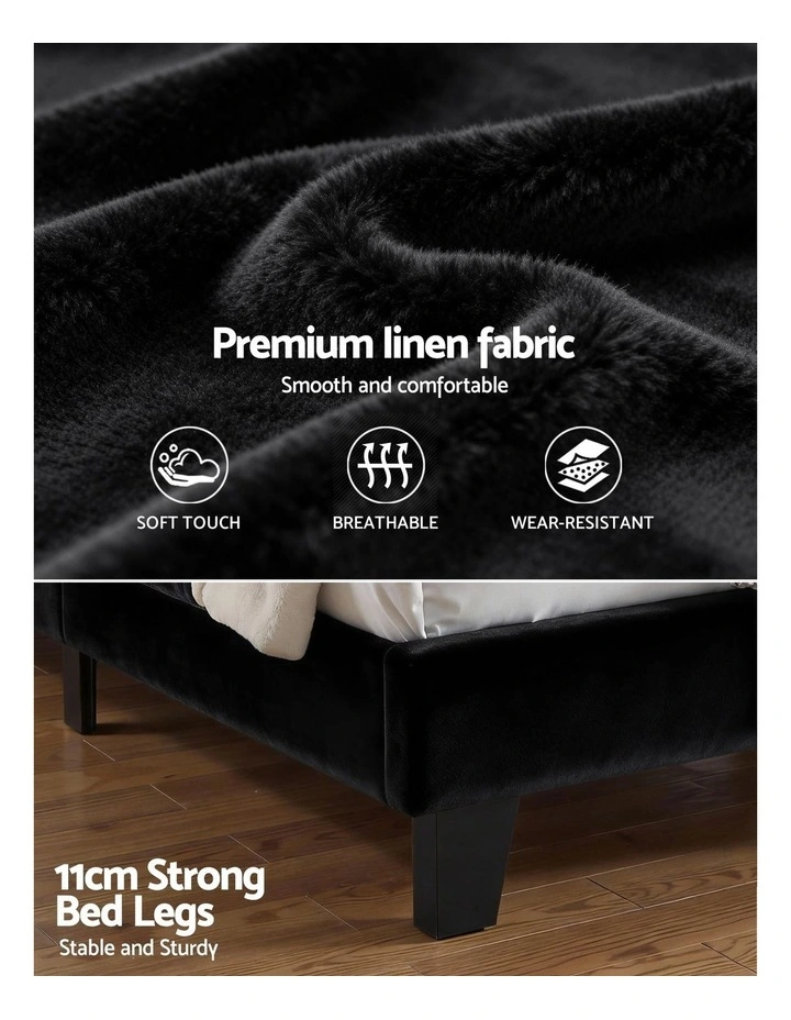 Artiss King Bed Frame Upholstered Platform Base with Geometric Headboard Black Velvet image 7