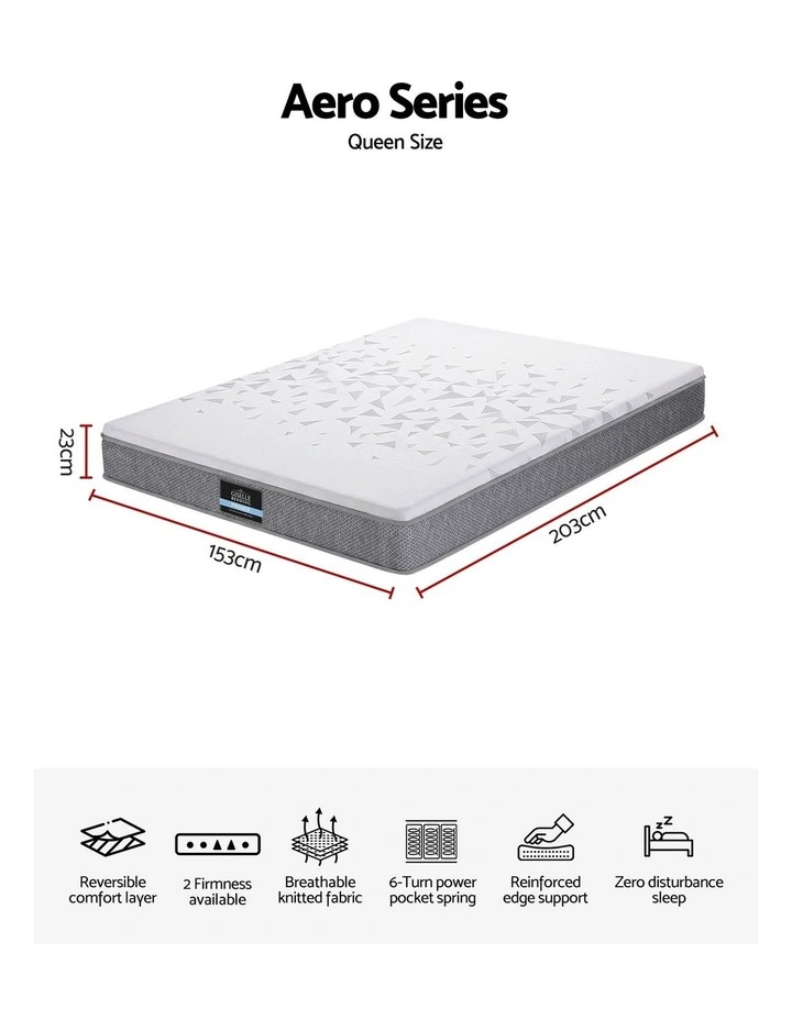 Giselle Bedding Queen 23cm Pocket Spring Mattress Reversible Foam Medium & Firm Support image 2