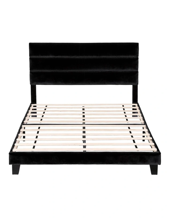 Artiss Queen Bed Frame Upholstered Platform Base with Geometric Headboard Black Velvet image 2