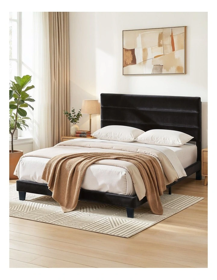 Artiss Queen Bed Frame Upholstered Platform Base with Geometric Headboard Black Velvet image 4