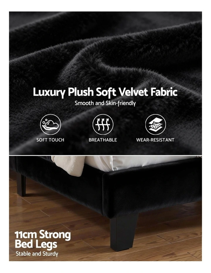Artiss Queen Bed Frame Upholstered Platform Base with Geometric Headboard Black Velvet image 7