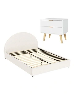 Artiss Queen Bed Frame Bedside Table Set Gas Lift Storage Boucle Headboard