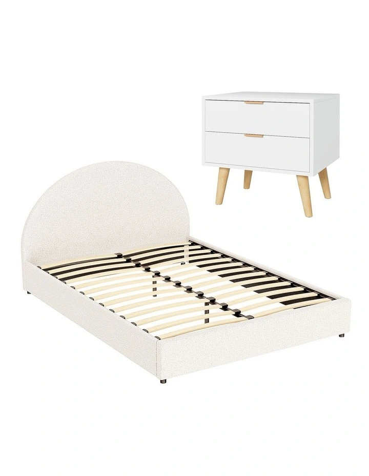 Artiss Queen Bed Frame Bedside Table Set Gas Lift Storage Boucle Headboard image 1