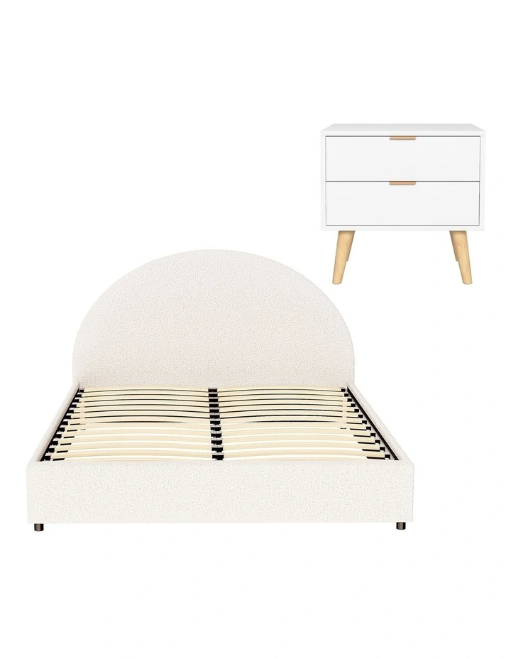 Artiss Queen Bed Frame Bedside Table Set Gas Lift Storage Boucle Headboard image 2