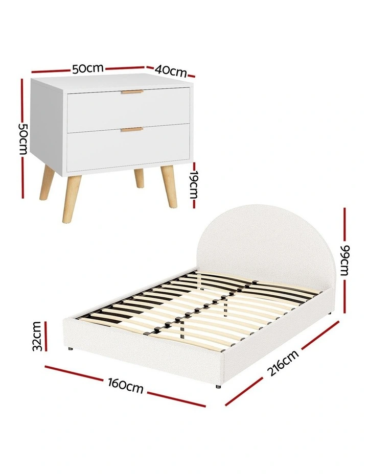 Artiss Queen Bed Frame Bedside Table Set Gas Lift Storage Boucle Headboard image 3