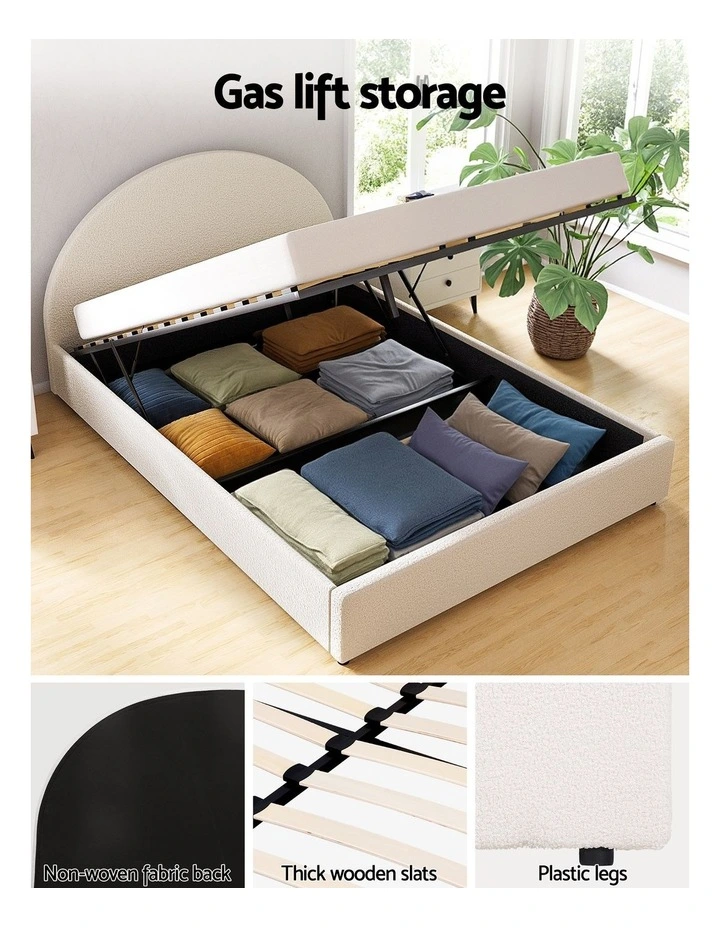 Artiss Queen Bed Frame Bedside Table Set Gas Lift Storage Boucle Headboard image 5