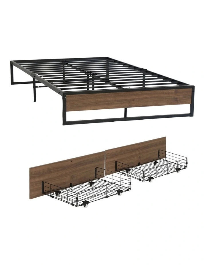 Artiss Bed Frame Metal Frame Queen Size Bed Base 2 Drawers OSLO image 2