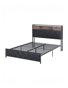 Artiss Queen Bed Frame with LED Lights and Storage Headboard Charging Station