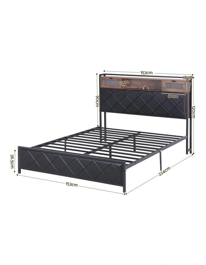 Artiss Queen Bed Frame with LED Lights and Storage Headboard Charging Station image 2