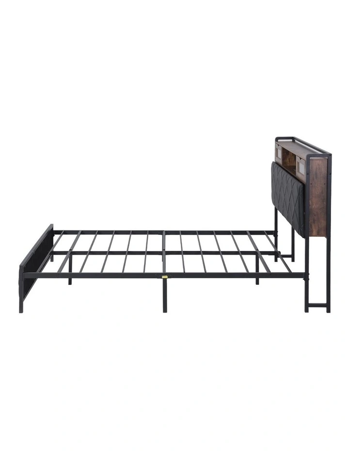Artiss Queen Bed Frame with LED Lights and Storage Headboard Charging Station image 3