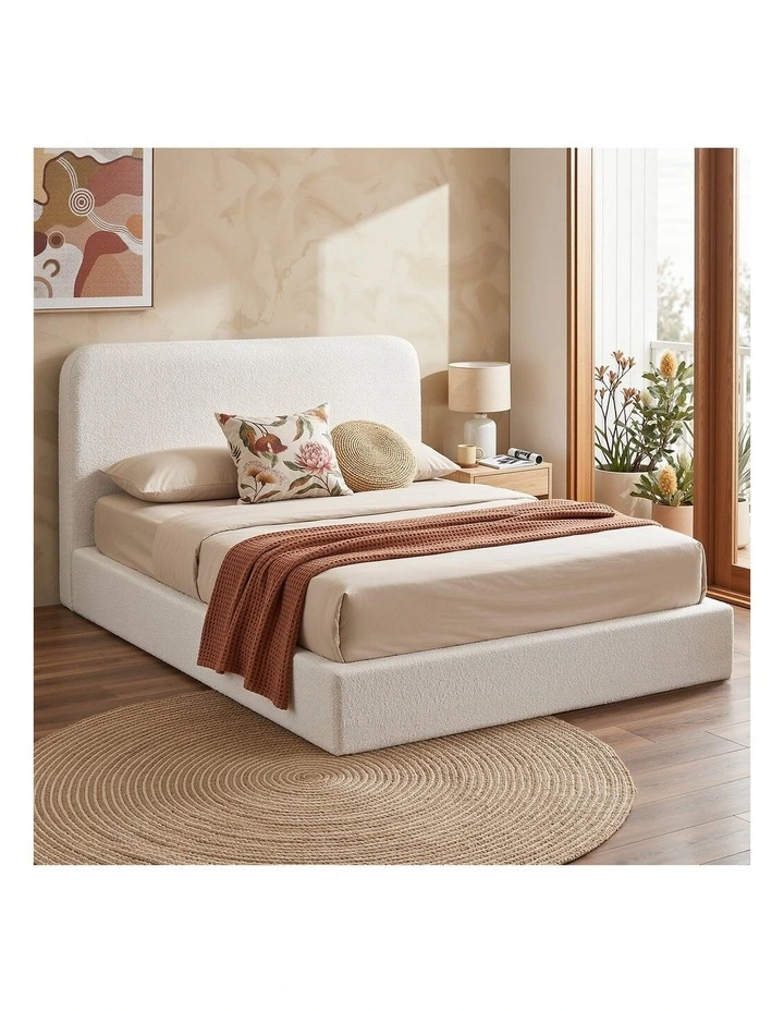 Artiss Queen Bed Frame Boucle Fabric Vacuum Compressed Beds Washable Cover No-Assembly image 4