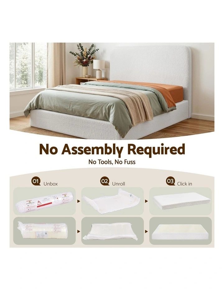 Artiss Queen Bed Frame Boucle Fabric Vacuum Compressed Beds Washable Cover No-Assembly image 5