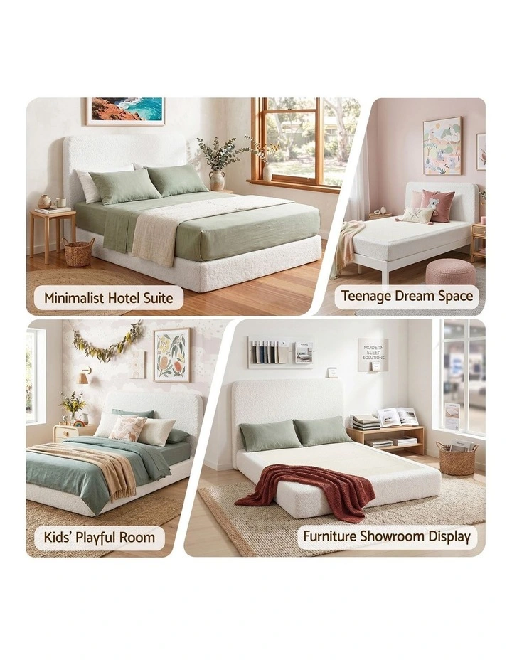 Artiss Queen Bed Frame Boucle Fabric Vacuum Compressed Beds Washable Cover No-Assembly image 7