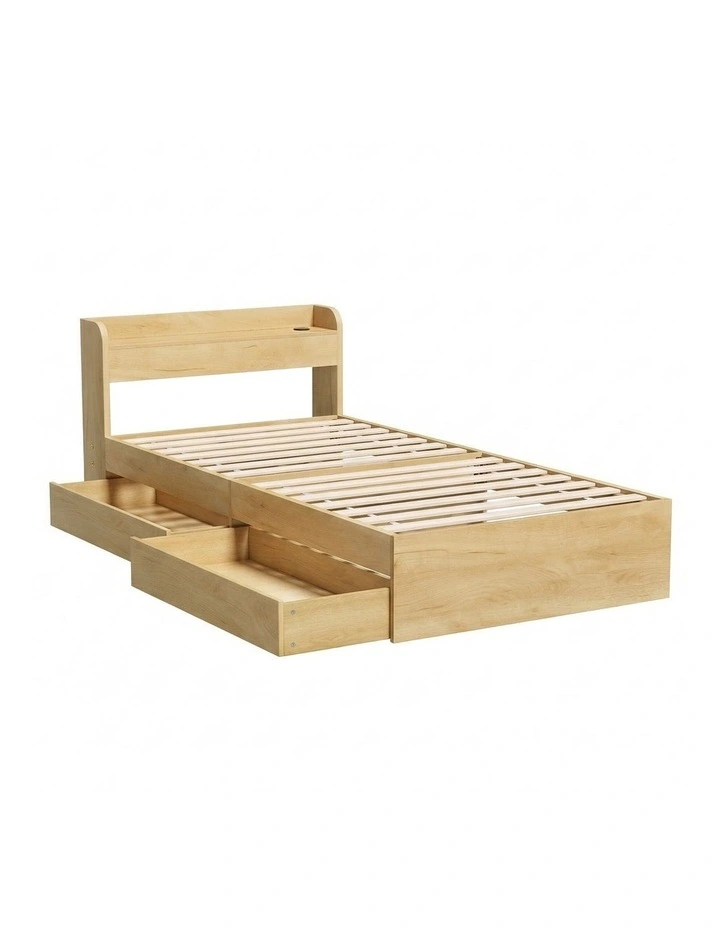Artiss King Single Bed Frame 2 Drawers Headboard USB Ports Natural image 1