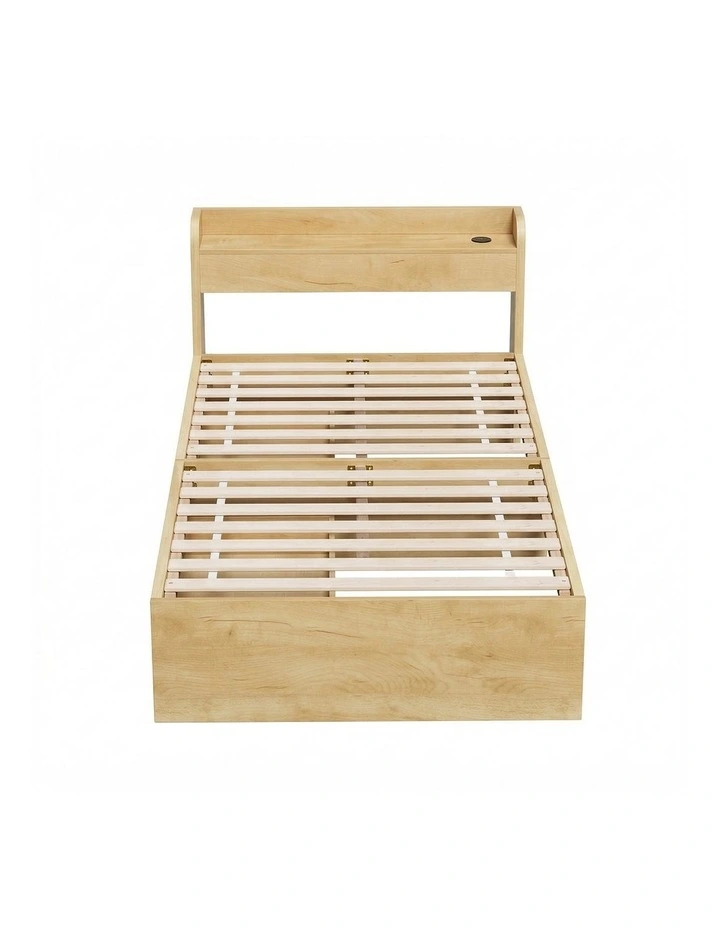 Artiss King Single Bed Frame 2 Drawers Headboard USB Ports Natural image 2