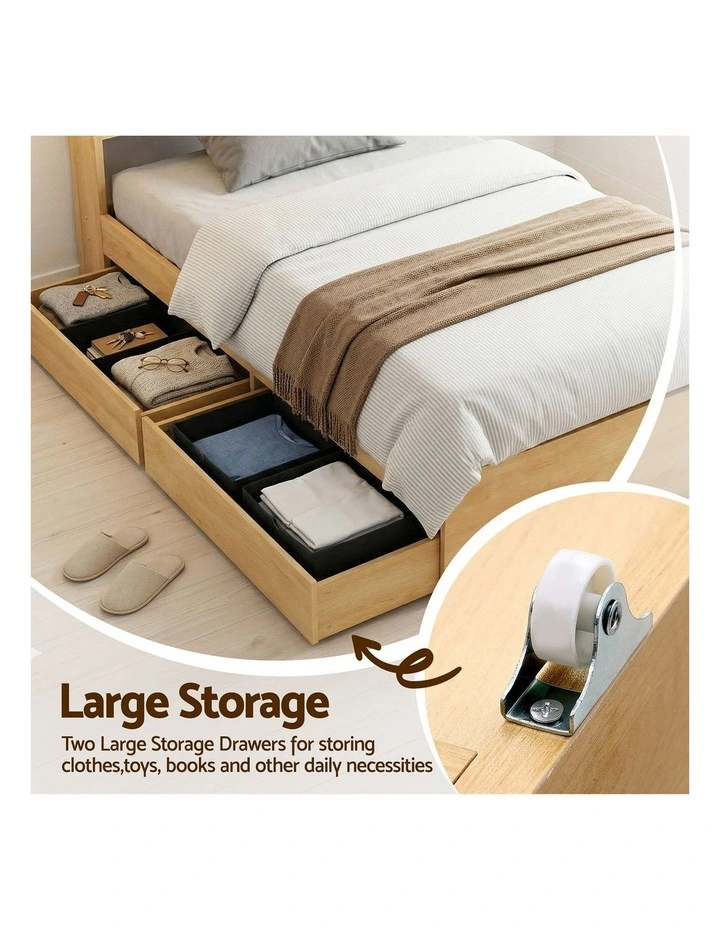 Artiss King Single Bed Frame 2 Drawers Headboard USB Ports Natural image 7