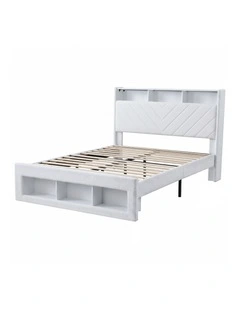Artiss Queen Bed Frame with Storage Charging Station & LED White