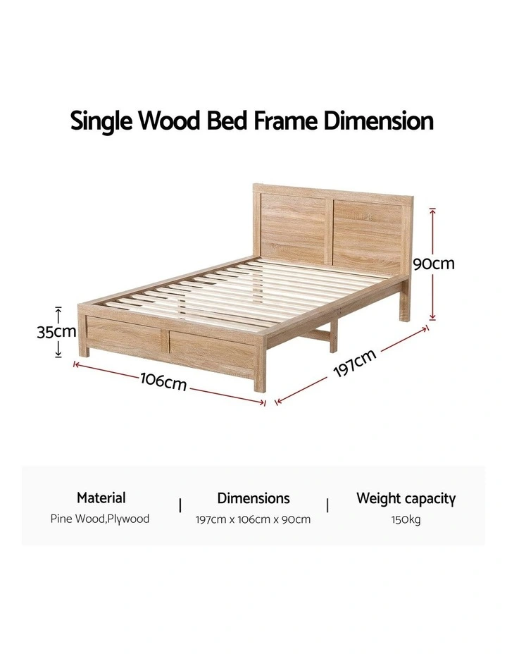 Artiss Single Bed Frame Wooden Bed Base Walnut image 3