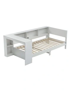 Artiss Single Wooden Platform Bed Frame with Desk, Storage Shelves & USB-C Charging White